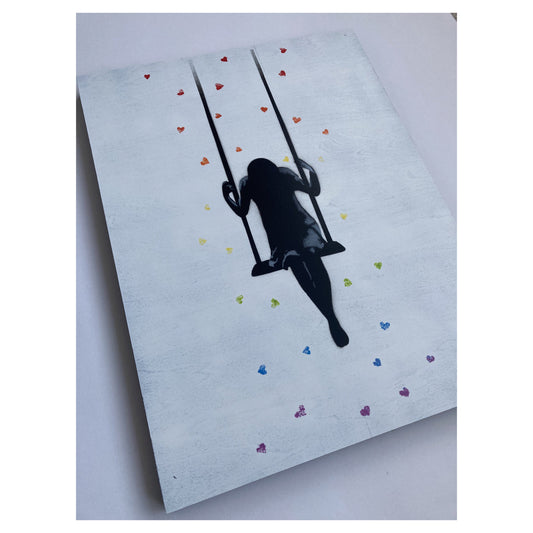 Swinging through Showers of Affection - Rainbow Wood Panel