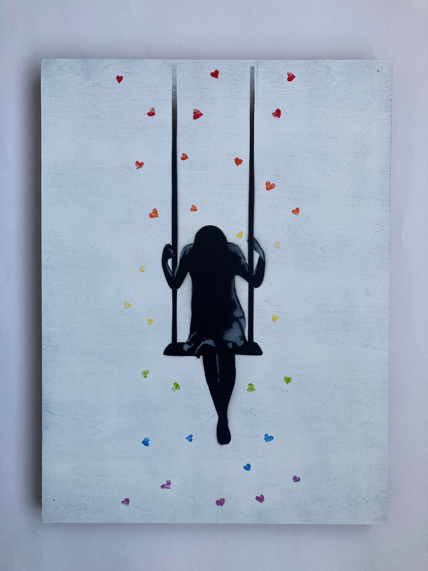 Swinging through Showers of Affection - Rainbow Wood Panel