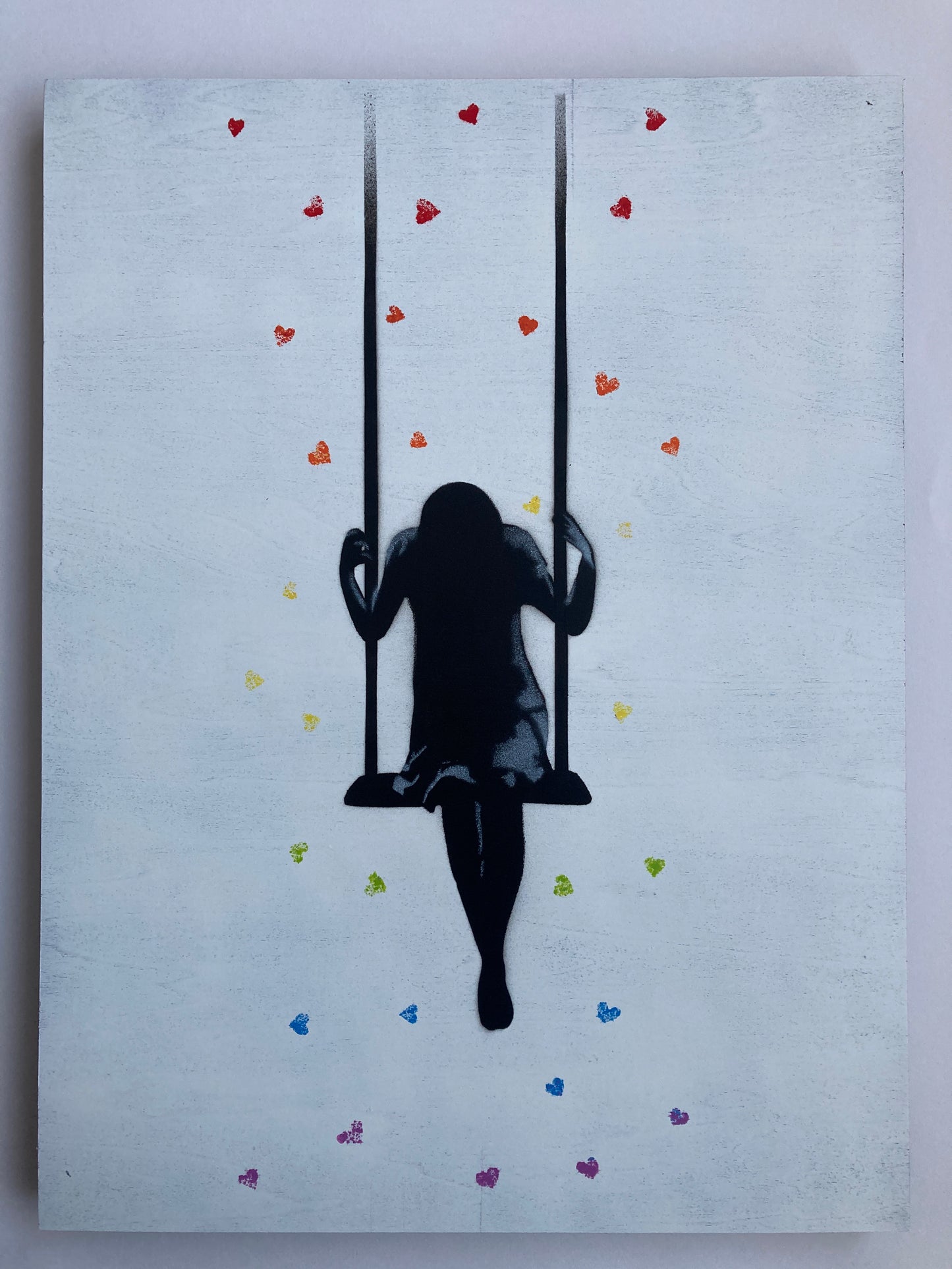 Swinging through Showers of Affection - Rainbow Wood Panel