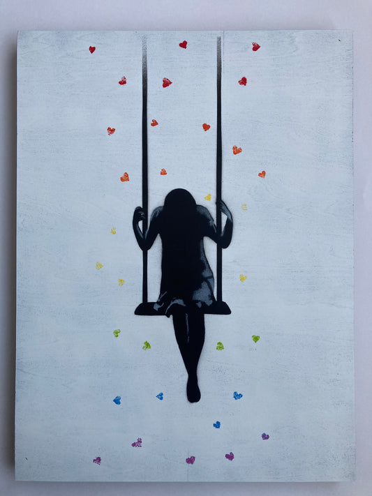 Swinging through Showers of Affection - Rainbow Wood Panel