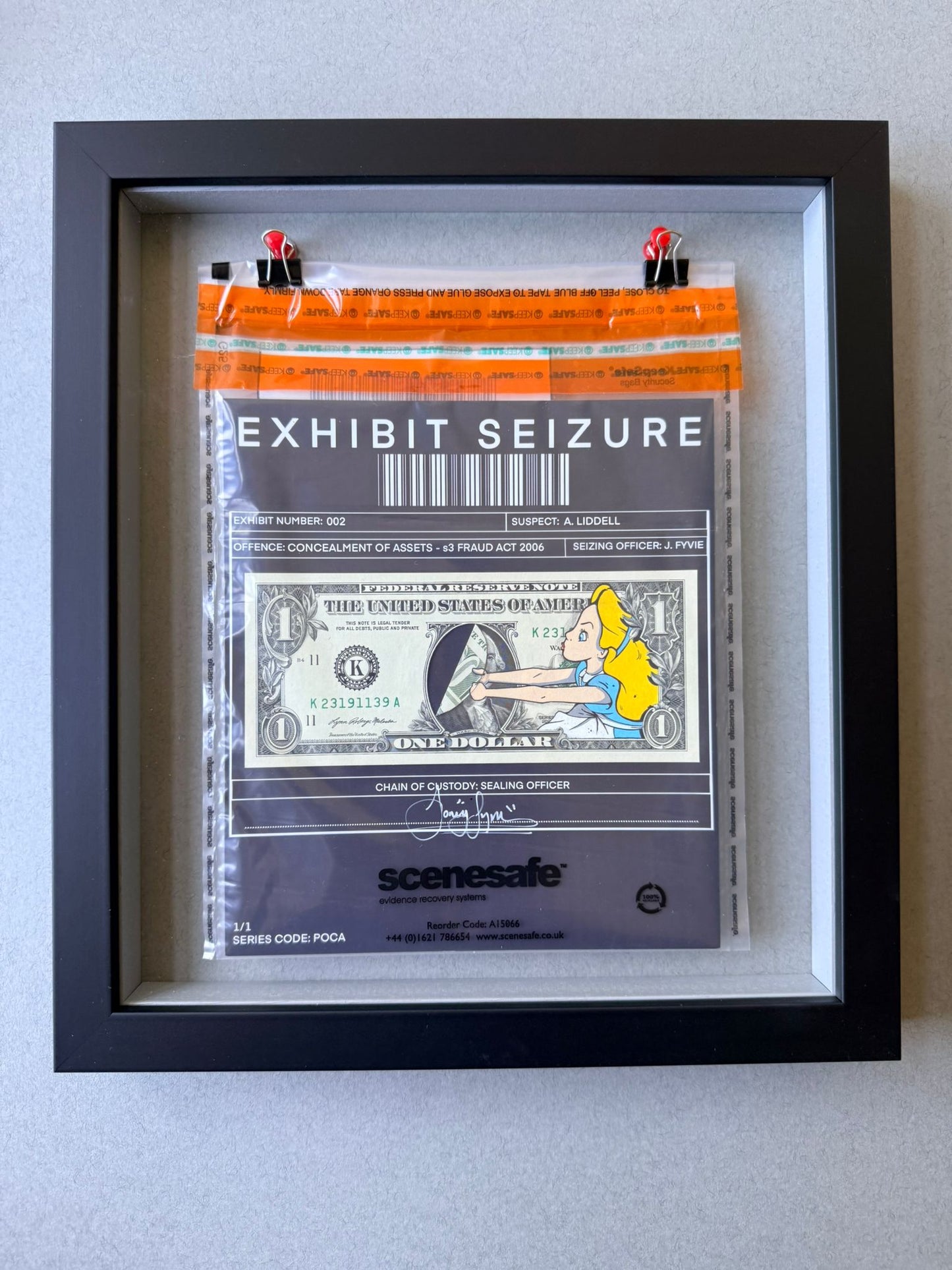 Alice - Concealment of Assets "Framed Bank Note"